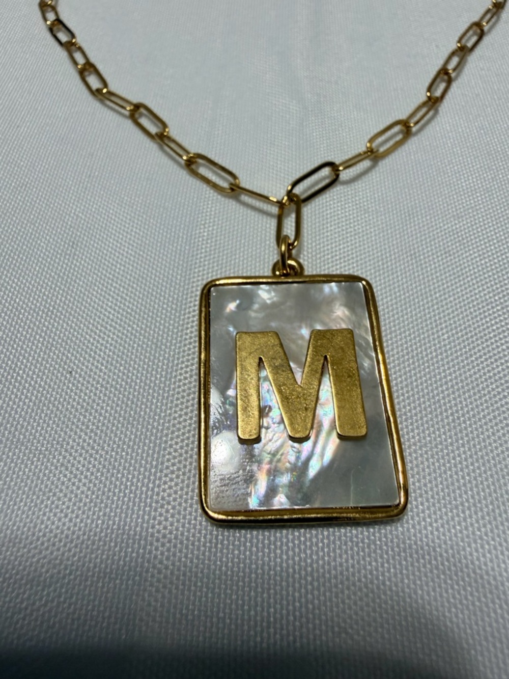 Gold Initial 'M' Mother-of-Pearl Pendant Necklace